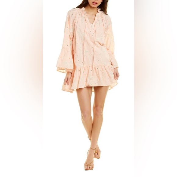 BEULAH Embroidered Mini Dress in Peach Large‎ - Picture 1 of 5